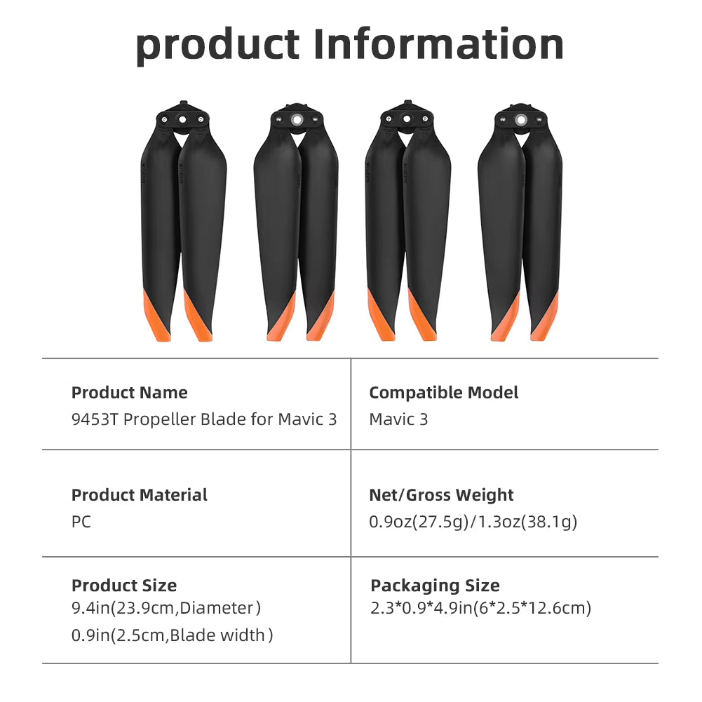 2 Pair 9453T Propeller Light Weight Screw Wing Propeller Blade Replacement Accessory for Mavic 3/Mavic 3 Pro/Mavic 3 Classic