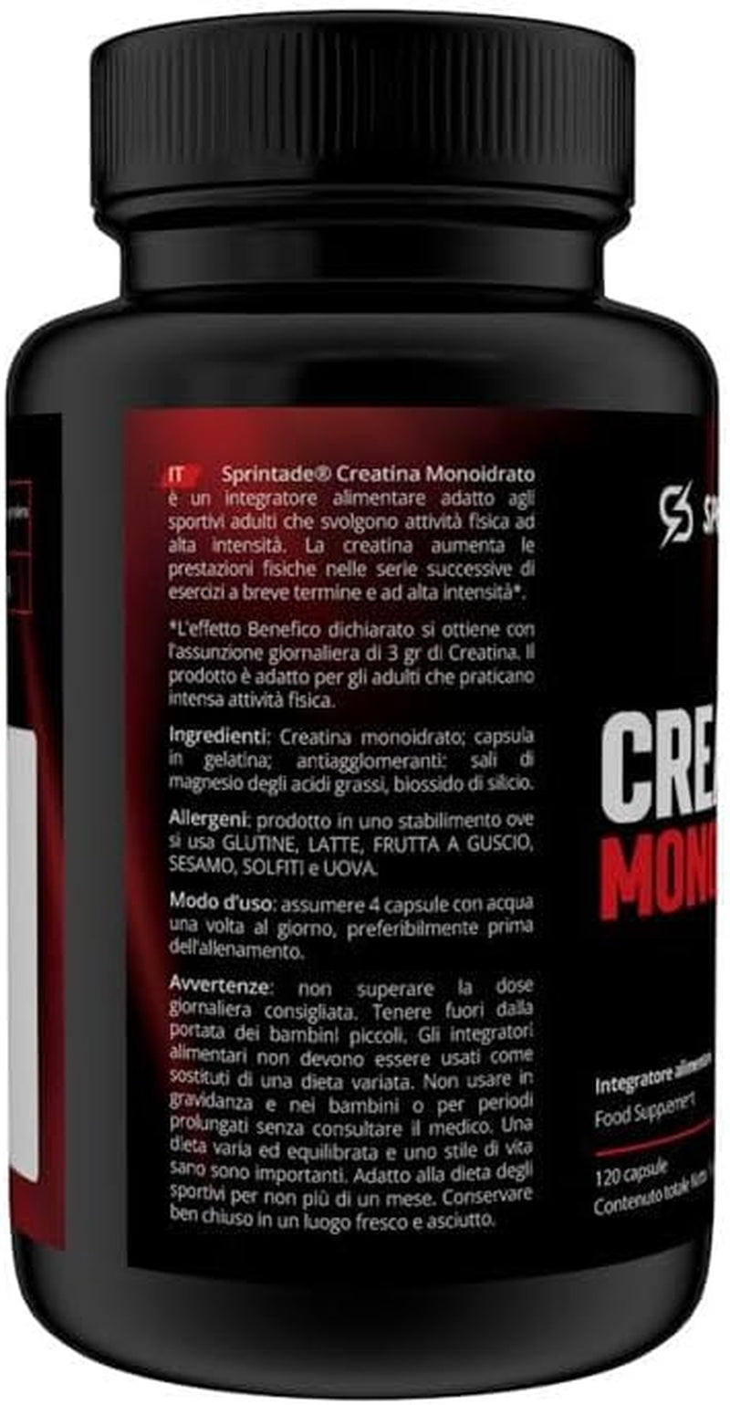 CREATINE MONOHYDRATE - 120 Capsules - 3G Daily Dose - Food Supplement for Sports, Fitness, Bodybuilding, Cycling, Training
