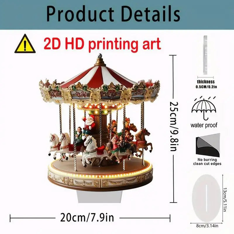 Christmas Carousel Christmas Scene Acrylic 2D Carousel Christmas Village House Christmas Merry Go round Carousel Tabletop