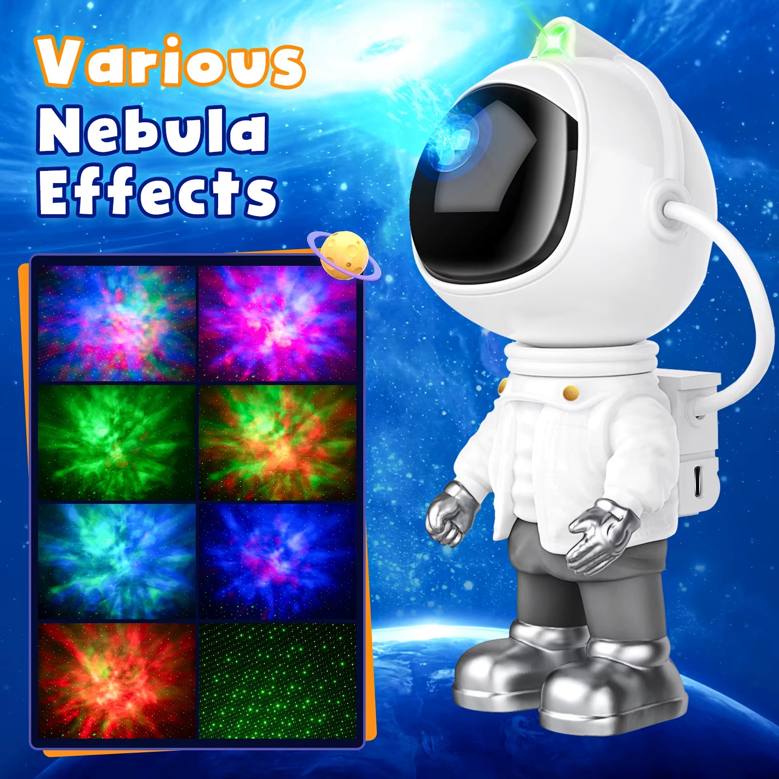 Astronaut Starry Sky Night Lamp Projector Light for Bedding Sleeping Lens Laser Nebula Atmosphere Lamp for Birthday Gift