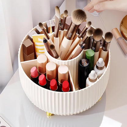 360° Rotating Makeup Organiser, Makeup Brush Holder with 5 Compartments, Spinning Desk Organiser Cosmetic Organizer, Rotating Cosmetics Brush Organiser for Vanity Desk, Table, Office (White)