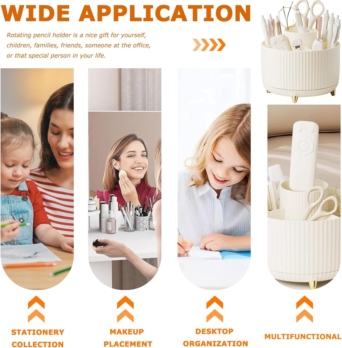 360° Rotating Makeup Organiser, Makeup Brush Holder with 5 Compartments, Spinning Desk Organiser Cosmetic Organizer, Rotating Cosmetics Brush Organiser for Vanity Desk, Table, Office (White)