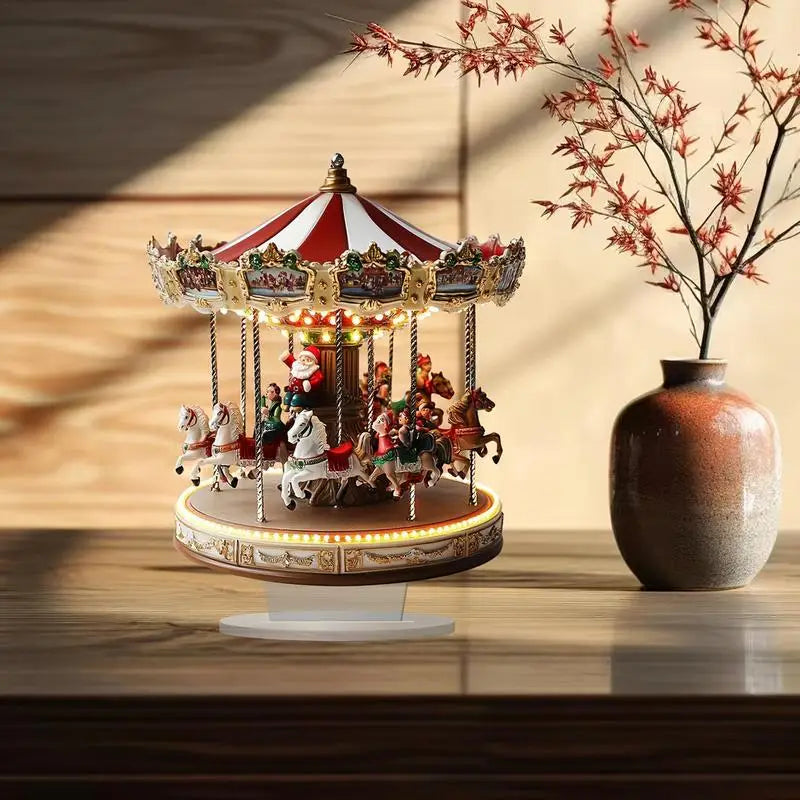 Christmas Carousel Christmas Scene Acrylic 2D Carousel Christmas Village House Christmas Merry Go round Carousel Tabletop
