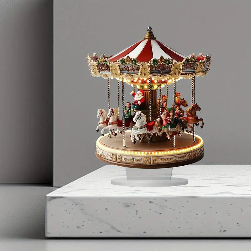 Christmas Carousel Christmas Scene Acrylic 2D Carousel Christmas Village House Christmas Merry Go round Carousel Tabletop