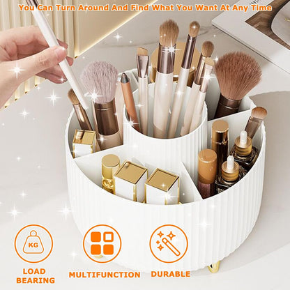 360° Rotating Makeup Organiser, Makeup Brush Holder with 5 Compartments, Spinning Desk Organiser Cosmetic Organizer, Rotating Cosmetics Brush Organiser for Vanity Desk, Table, Office (White)