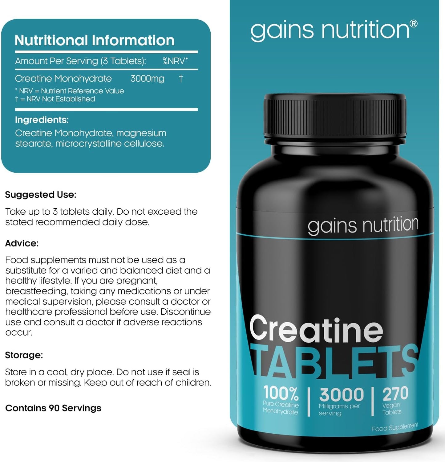 GN Creatine Tablets | 270 Creatine Monohydrate Tablets for Men & Women | High Strength 3000Mg Monohydrate per Serving | Non-Gmo & Gluten Free