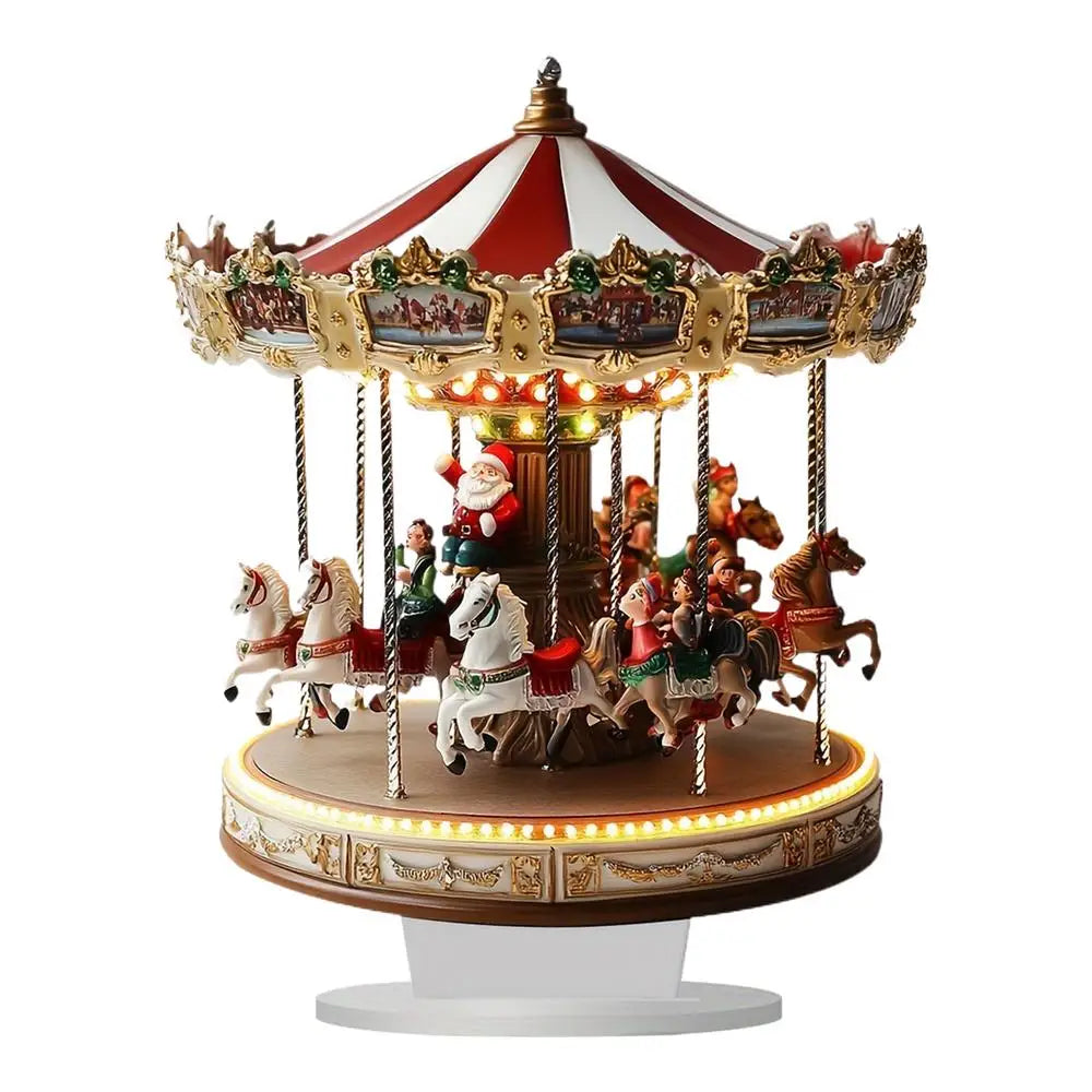 Christmas Carousel Christmas Scene Acrylic 2D Carousel Christmas Village House Christmas Merry Go round Carousel Tabletop