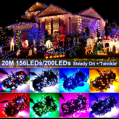 20M Black Wire 156/200 LED Fairy String Lights Garlands Christmas Tree Decoration for Wedding Party Outdoor Indoor EU UK Plug